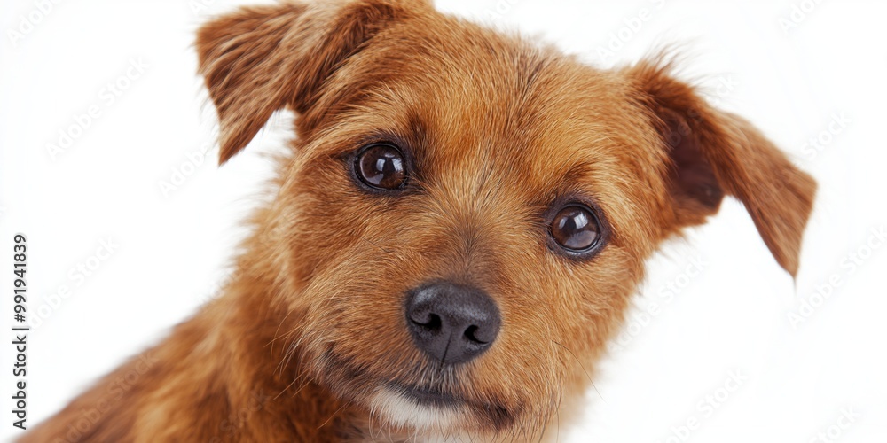 A close-up portrait photo of a cute terrier dog looking at the camera, isolated against a colourful background. A close-up portrait photo of a cute terrier dog looking at the camera, isolated against a colourful background.