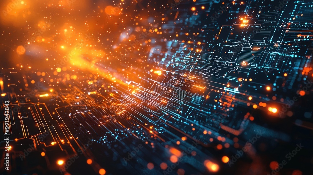 Obraz premium Abstract digital circuit design with glowing elements