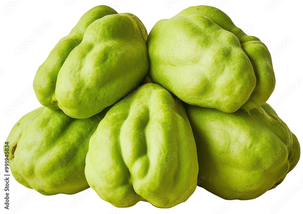 Pile of green chayote squashes. Wrinkled skin, varied sizes. Fresh and healthy. Transparent background, great for food visuals. Pile of green chayote squashes. Wrinkled skin, varied sizes. Fresh and healthy. Transparent background, great for food visuals.