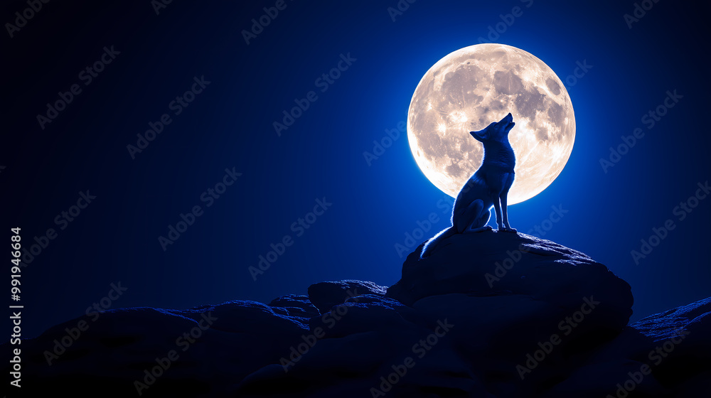 A coyote howling at the moon in a wide desert, a simple wallpaper illustration symbolizing night A coyote howling at the moon in a wide desert, a simple wallpaper illustration symbolizing night