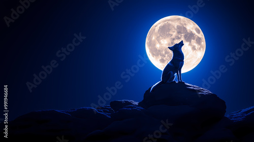 A coyote howling at the moon in a wide desert, a simple wallpaper illustration symbolizing night