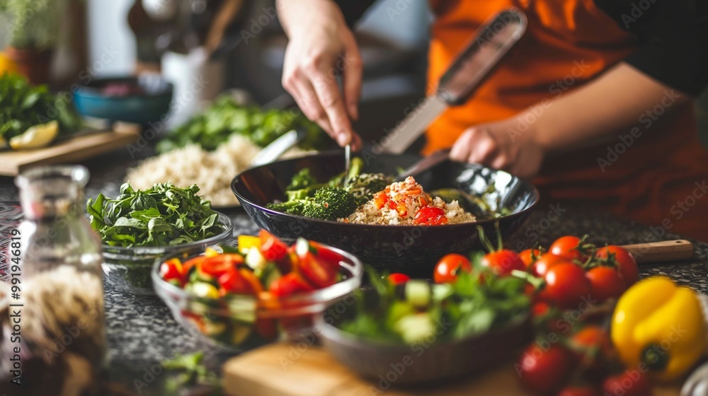 person preparing a healthy meal, full of fresh vegetables and lean protein, to help them reach their weight loss goals person preparing a healthy meal, full of fresh vegetables and lean protein, to help them reach their weight loss goals