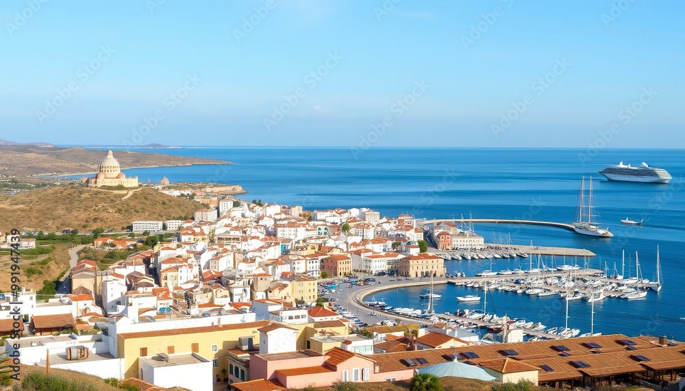 Naklejka premium Panoramic view of Ibiza old town and harbor, Ibiza Island, Balearic Islands, Spain 
