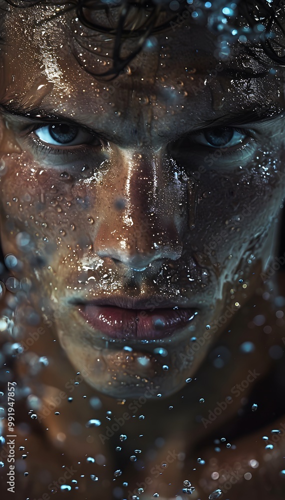 World-class swimmers face in shape studio lighting water World-class swimmers face in shape studio lighting water
