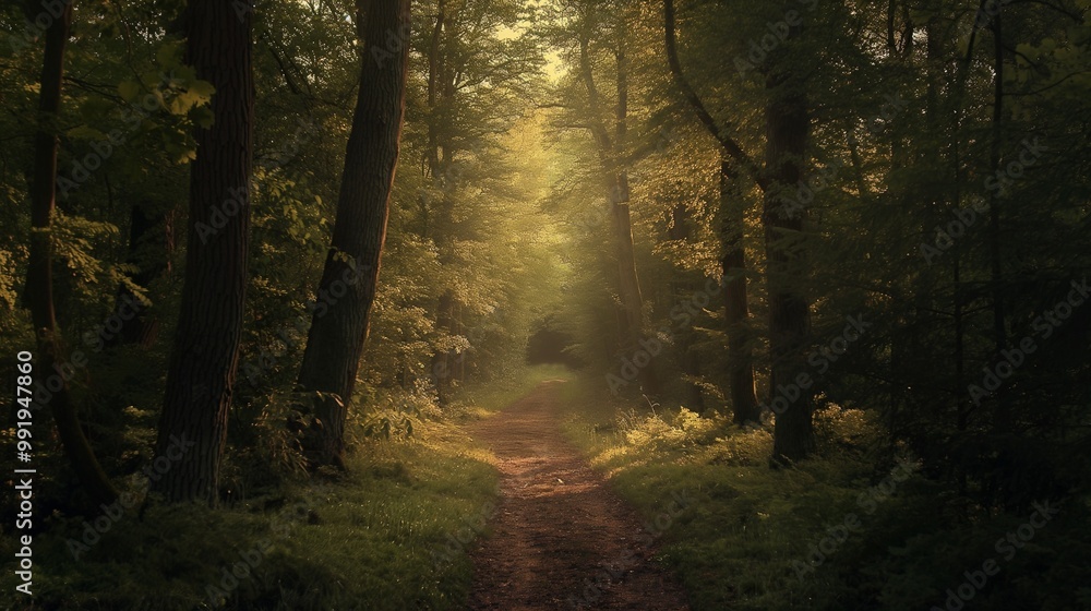 Obraz premium quiet forest path, lit only by the soft glow