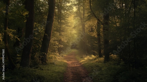 quiet forest path, lit only by the soft glow