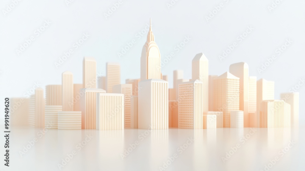 An Elegant Minimalist City Skyline depicted in Soft Pastel Tones for a serene look An Elegant Minimalist City Skyline depicted in Soft Pastel Tones for a serene look