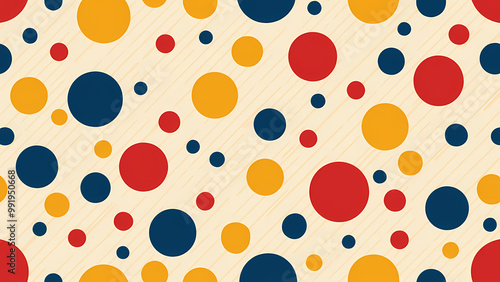 Multicolored Circles Pattern on Cream Background with Diagonal Lines