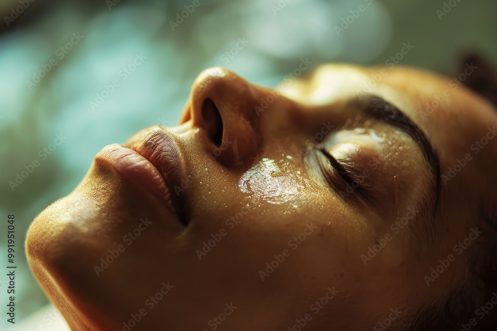 A woman with a face that is covered in sweat A woman with a face that is covered in sweat