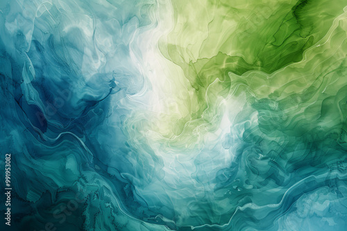 A painting of a blue and green ocean with a green swirl in the middle