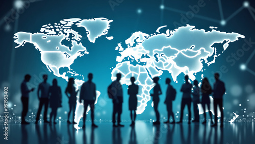 Wallpaper Mural Silhouettes of Individuals with Network Connections and Bright Light Spots Torontodigital.ca