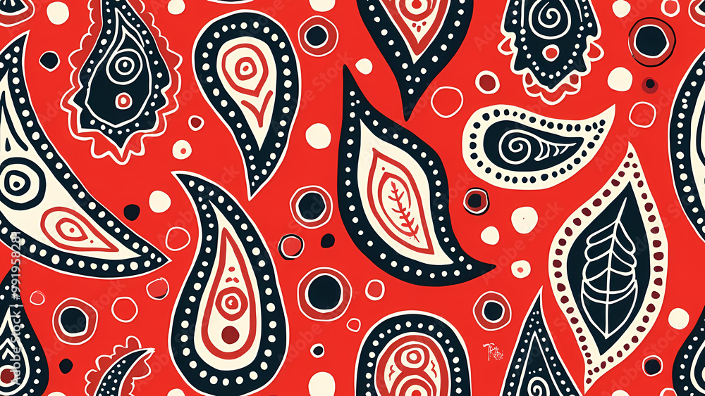 Paisley Pattern on Red Background Paisley Pattern on Red Background
