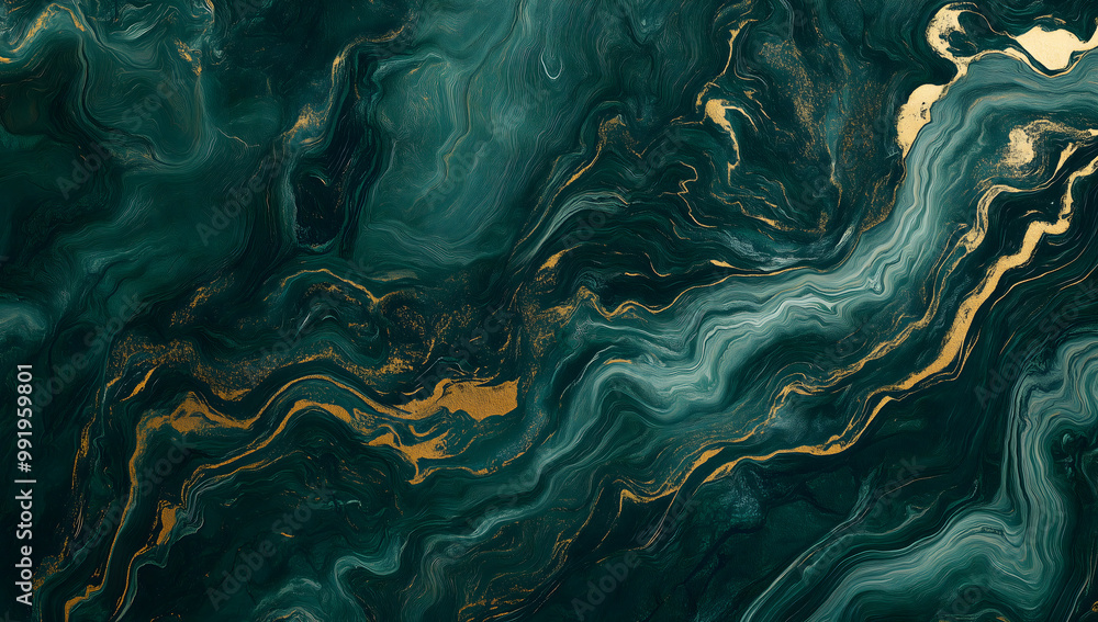 Abstract dark green marble texture with veins and golden cracks Abstract dark green marble texture with veins and golden cracks