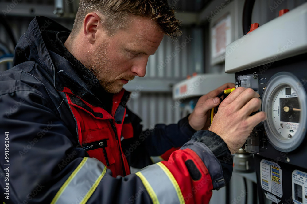 Fototapeta premium Close-up of a Man Performing Meter Reading