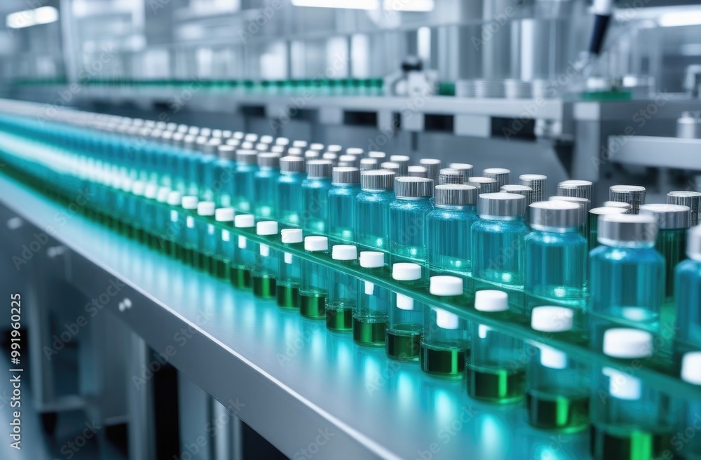 Close-up. Pharmacological production. Many ampoules with medicines on the table. Close-up. Pharmacological production. Many ampoules with medicines on the table.