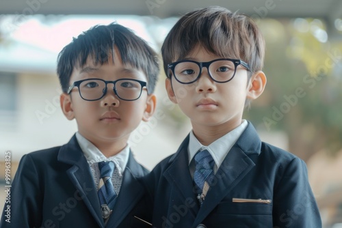 Two pre-teen boys dressed formally, likely for a special occasion or event