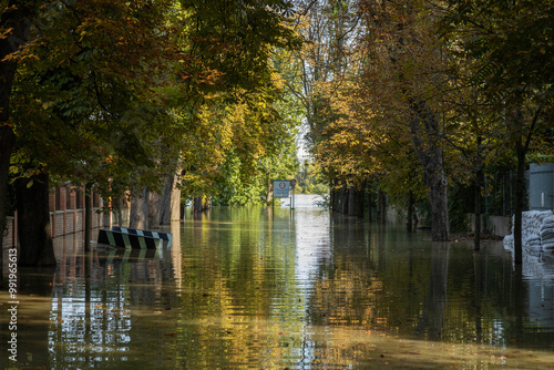Danube river in Budapest overflowed and filled the streets with water