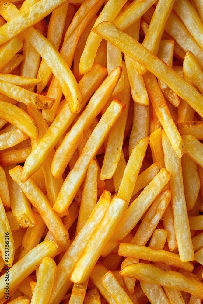 A close-up shot of a pile of crispy French fries A close-up shot of a pile of crispy French fries
