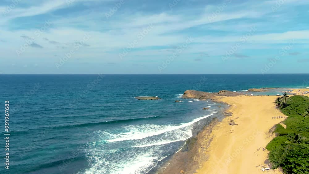 Beach And Coastline Of Isabela In Summer In Puerto Rico. - aerial shot Beach And Coastline Of Isabela In Summer In Puerto Rico. - aerial shot