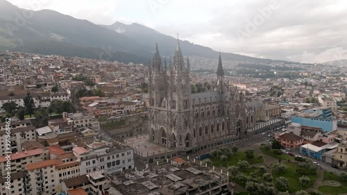 Explore the historic heart of Quito, Ecuador, from a breathtaking aerial perspective.