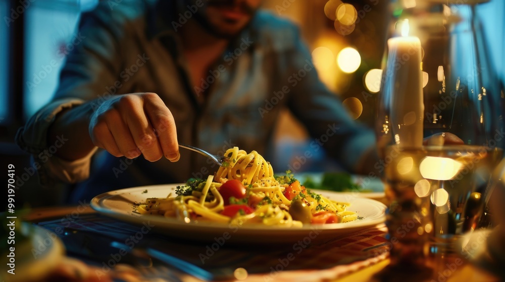 A person sitting down to enjoy a meal A person sitting down to enjoy a meal
