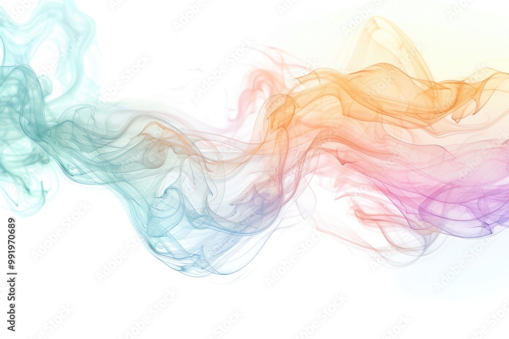 A mesmerizing image of colorful smoke swirling in the air on a white background A mesmerizing image of colorful smoke swirling in the air on a white background