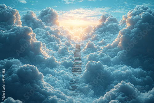 A ladder leading up into the clouds, but ending abruptly with nowhere to go, symbolizing unattainable goals or false hopes.