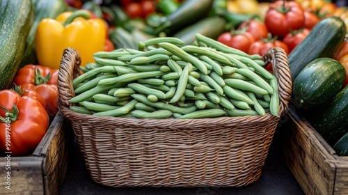 fresh green beans in a basket