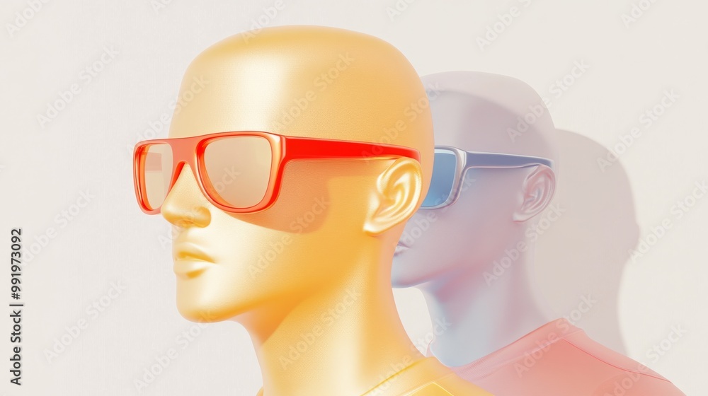 Stylish and Trendy Sunglasses Presented on an EyeCatching Colorful Mannequin Display Stylish and Trendy Sunglasses Presented on an EyeCatching Colorful Mannequin Display