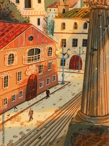 Tourists explore the architecture of the old city.