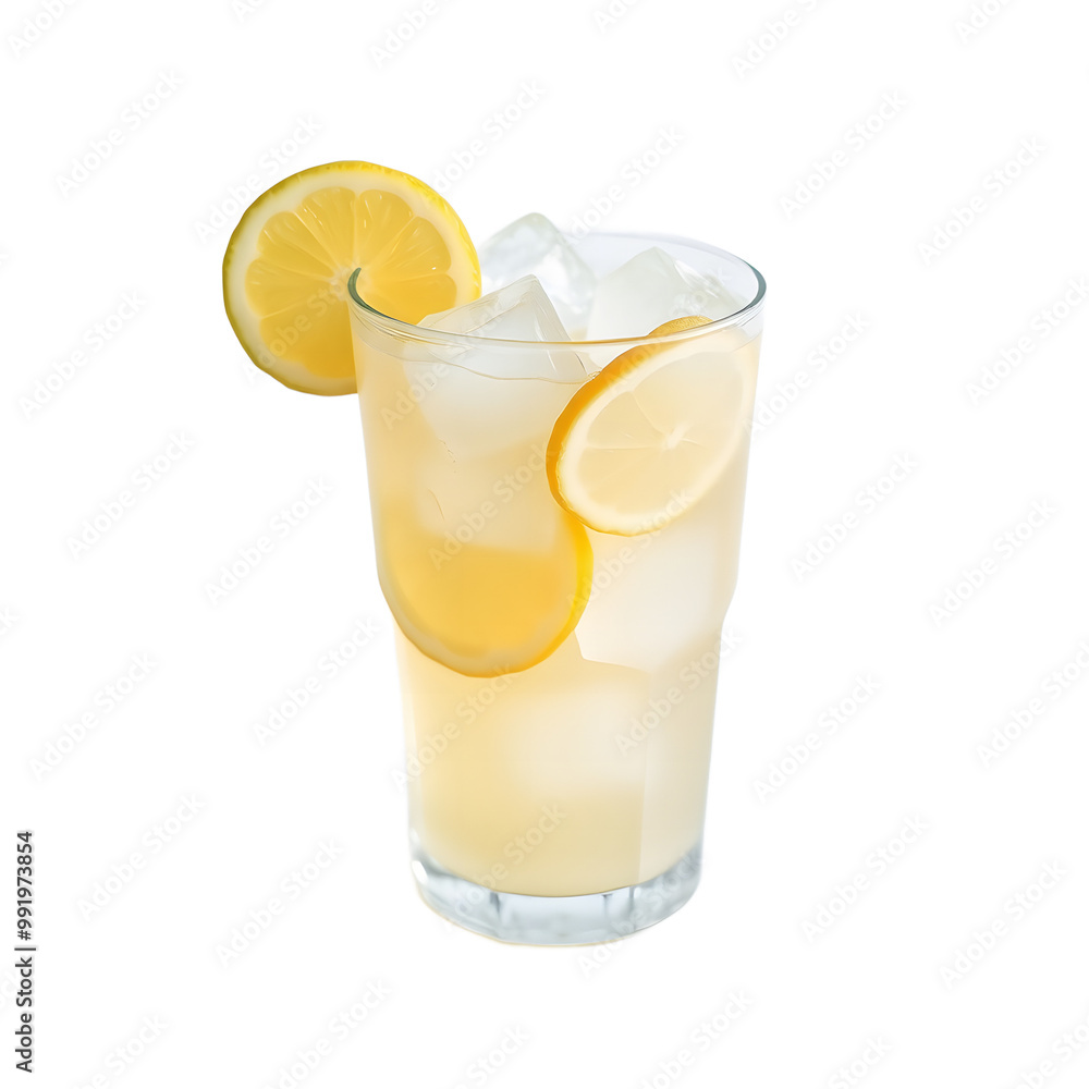 A glass of lemonade with ice cubes with ultra layer A glass of lemonade with ice cubes with ultra layer