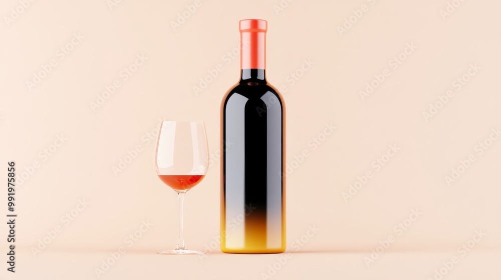 A Classy Display Featuring an Elegant Wine Bottle Accompanied by a Beautiful Glass A Classy Display Featuring an Elegant Wine Bottle Accompanied by a Beautiful Glass