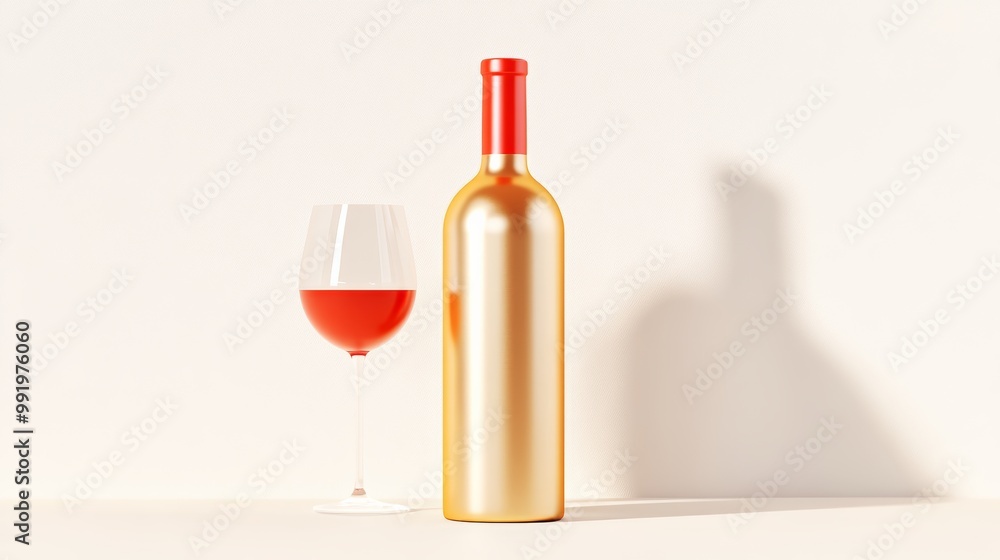 Elegant Bottle and Glass of Ros Wine on a Minimalist Background Elegant Bottle and Glass of Ros Wine on a Minimalist Background