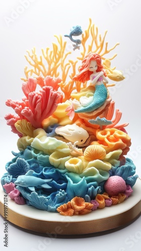 Underwater Wonderland Cake A 3D Delight Featuring Colorful Fish Coral and a Mermaid