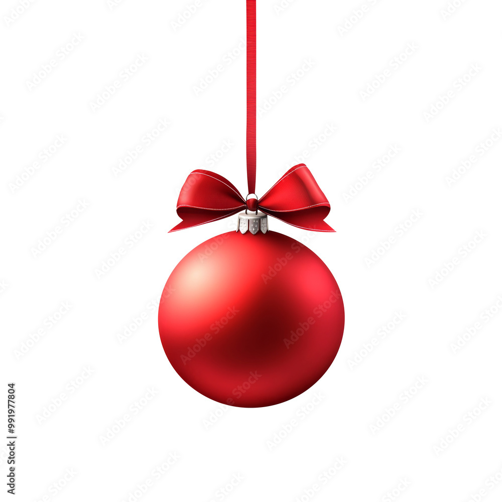 red Christmas ball with ribbon and a bow, isolated on background. Generative AI red Christmas ball with ribbon and a bow, isolated on background. Generative AI