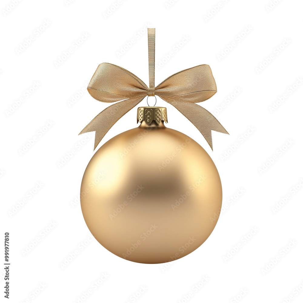 gold Christmas ball with ribbon and a bow, isolated on background. Generative AI gold Christmas ball with ribbon and a bow, isolated on background. Generative AI