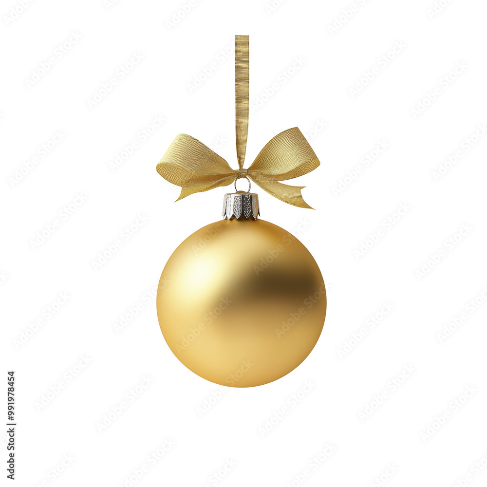 gold Christmas ball with ribbon and a bow, isolated on background. Generative AI gold Christmas ball with ribbon and a bow, isolated on background. Generative AI