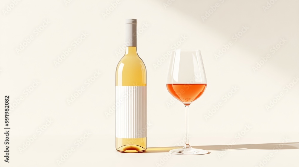 An Elegant Wine Bottle accompanied by a Glass featured on a Minimalist Aesthetic Background An Elegant Wine Bottle accompanied by a Glass featured on a Minimalist Aesthetic Background