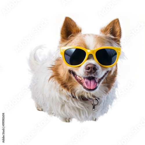 Perro de raza Pomerania con gafas de sol  photo