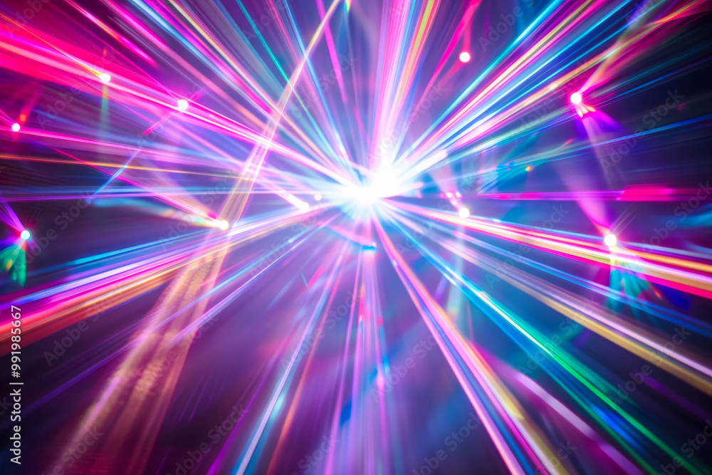 A colorful light show with a purple and green center A colorful light show with a purple and green center
