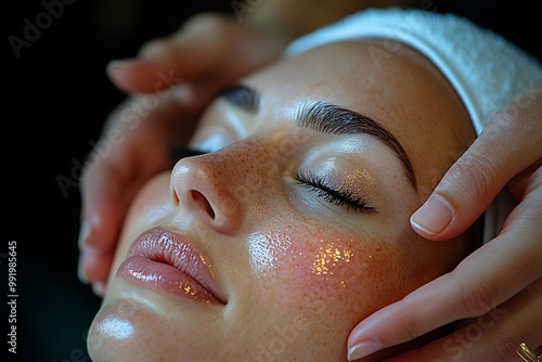 Woman receiving a rejuvenating facial massage at a spa