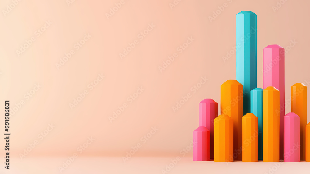 Annual financial analysis, glowing data points on line charts, 3D illustration Annual financial analysis, glowing data points on line charts, 3D illustration
