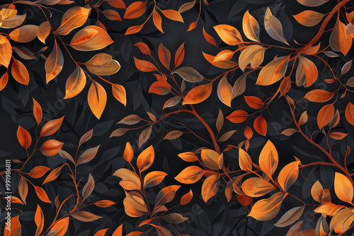 A black and orange leafy background with a tree in the foreground