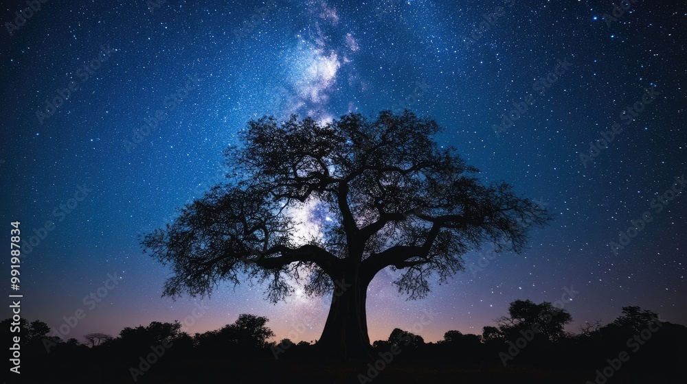 Silhouetted Baobab under Milky Way Silhouetted Baobab under Milky Way