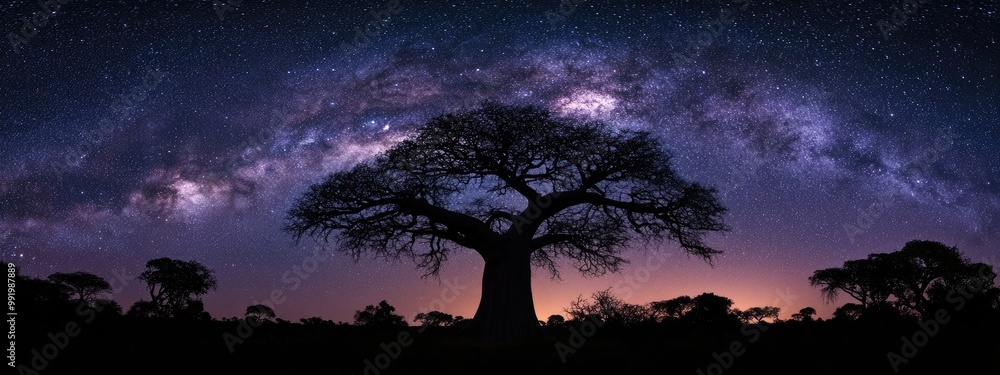 Silhouetted Baobab under Milky Way Silhouetted Baobab under Milky Way
