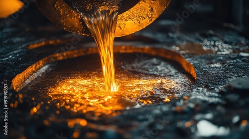 Molten Metal Pouring into a Pool of Liquid photo