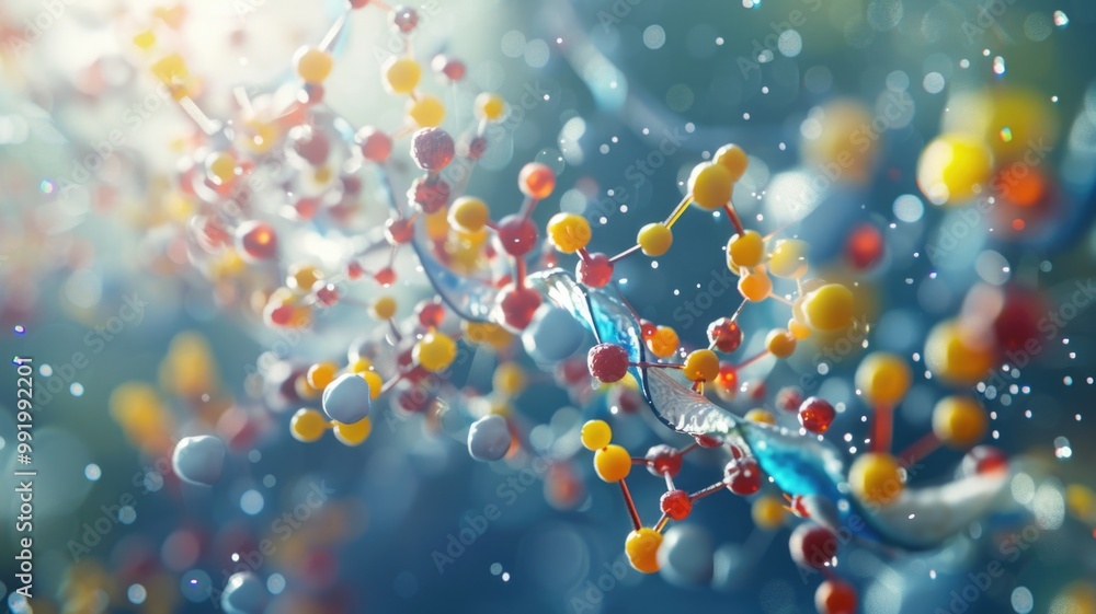 Abstract DNA Molecule Structure with Colorful Atoms