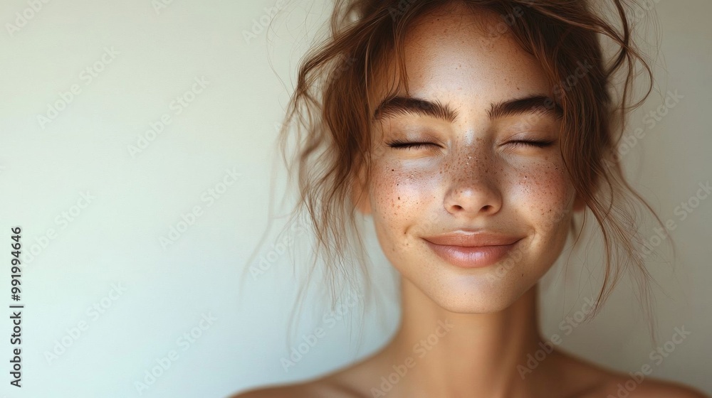 Smiling young woman with freckles. Smiling young woman with freckles.