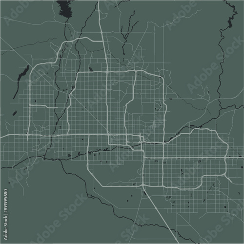 Map of Phoenix in Arizona in a smooth dark style. Contains layered vector with roads water, parks, etc.