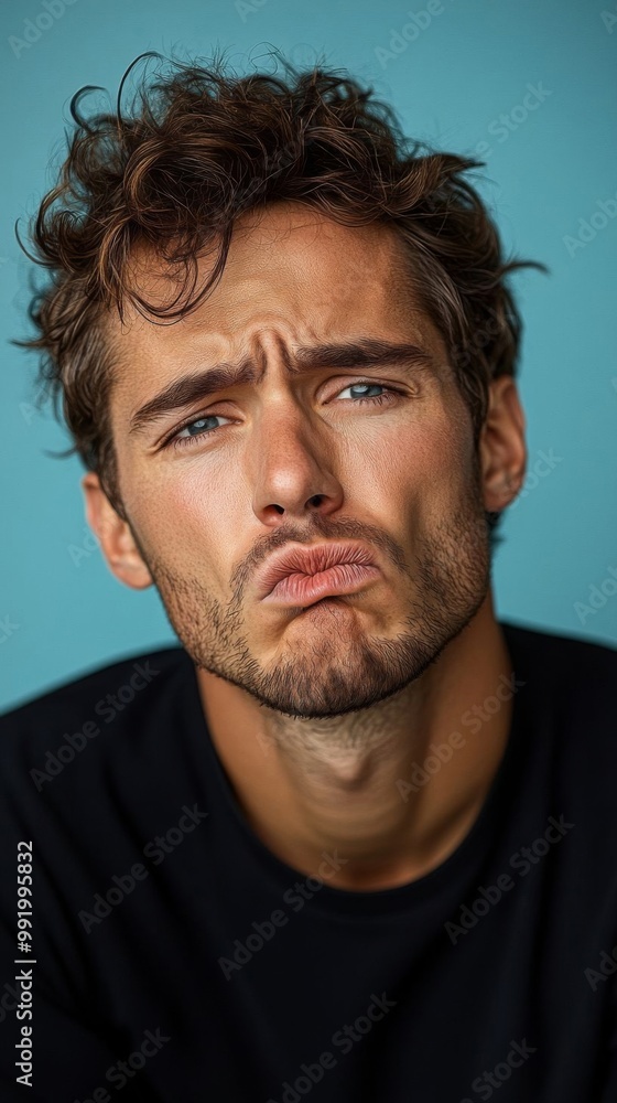 Fototapeta premium A young man showing a sorrowful expression.
